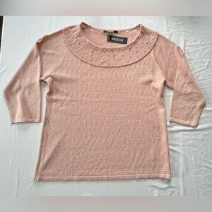 Briggs Women’s Blush Pink 3/4 Sleeve Sweater Pearl & Metallic Accent Sz XL NWT